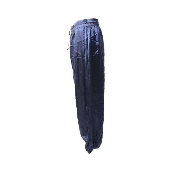 Monse Snap-Embellished Pinstriped Wide-Leg Pants in Navy Blue Satin - Picture 2 of 7